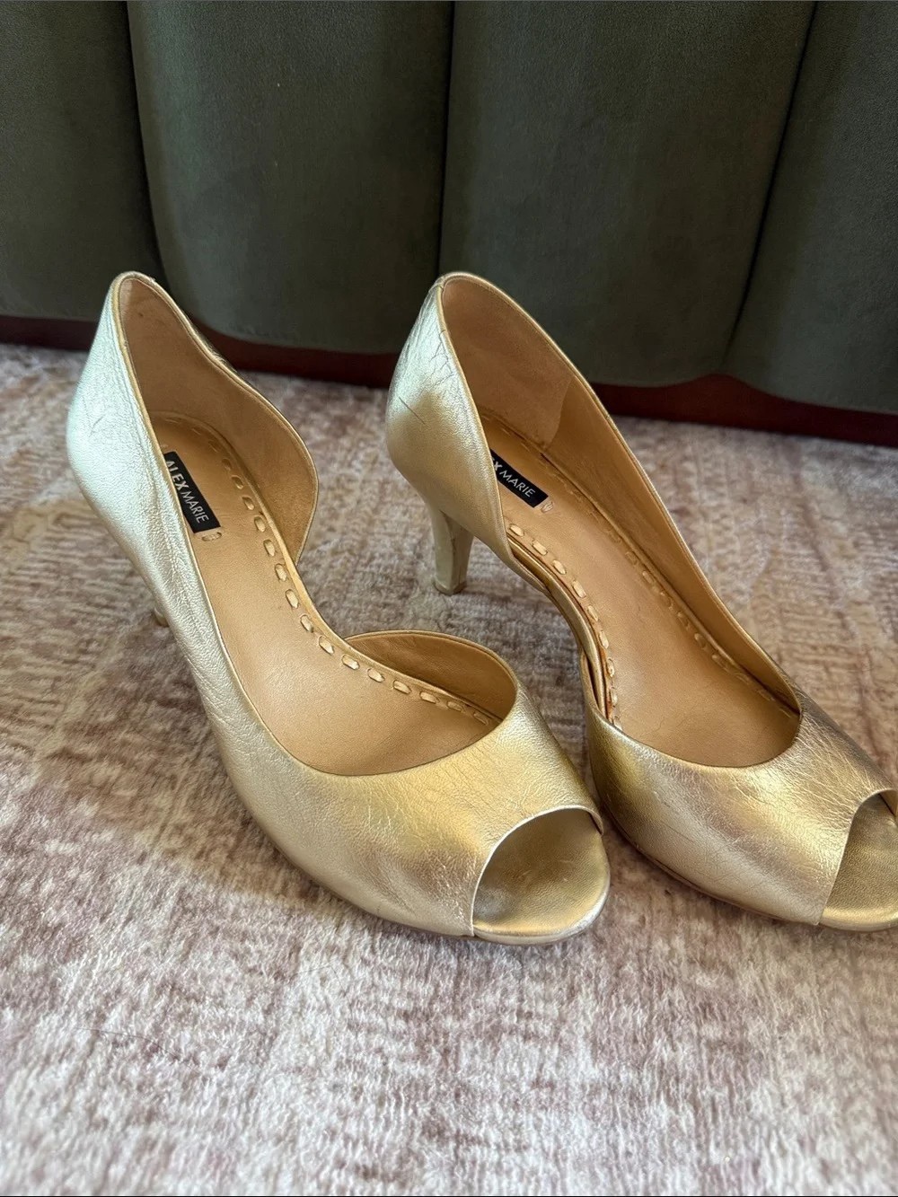Alex Marie Metallic Gold Peep-Toe Pumps